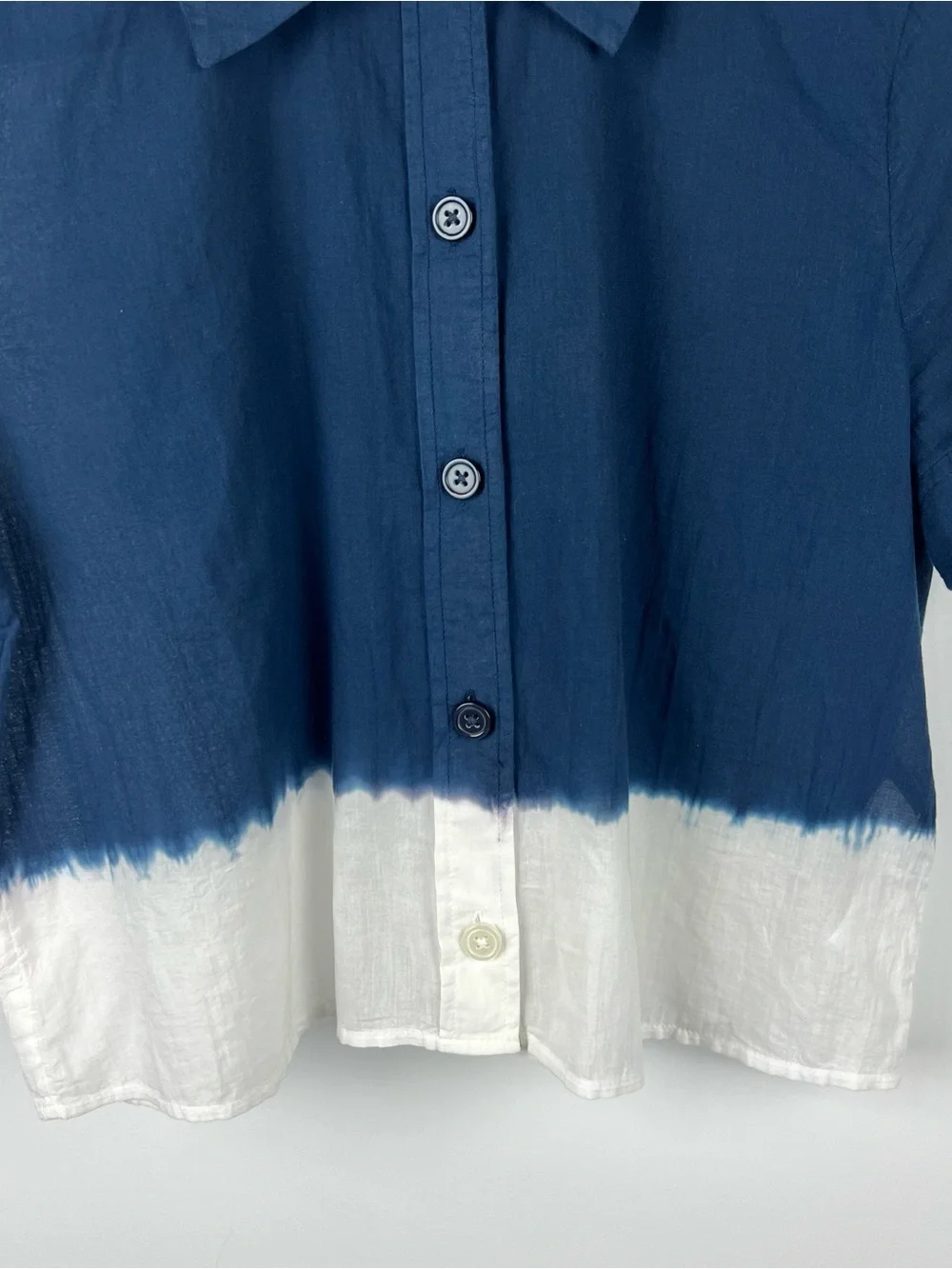 J. Crew Dip-Dyed Gamine Short Sleeve Cotton Button Down Shirt 2024 Blue White 4